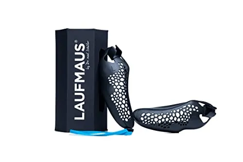 LAUFMAUS® Classic schwarz | Handgriffelement zur Haltungs- & Leistungsoptimierung beim Joggen | Für gesteigerte Laufeffizienz aller Alters- & Leistungsklassen | Large, Bandfarbe dunkelblau