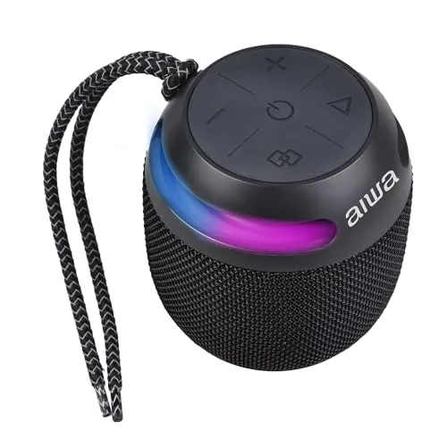 Aiwa BST-100 Tragbarer Bluetooth-Lautsprecher - Tragbarer Bluetooth-Lautsprecher mit wasserdichtem IP66-Design, RGB-Beleuchtung und 8 Stunden Wiedergabezeit, ideal für Outdoor-Abenteuer.