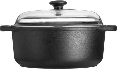 Skeppshult 4 Liter Bräter aus Gusseisen - Made in Sweden - Auflaufformen - Ideal zum Braten und Schmoren auf hohen Temperaturen, geeignet für alle Herdarten inkl. Induktion. Hochwertiger Glasdeckel für optimale Sicht auf das Kochgut.