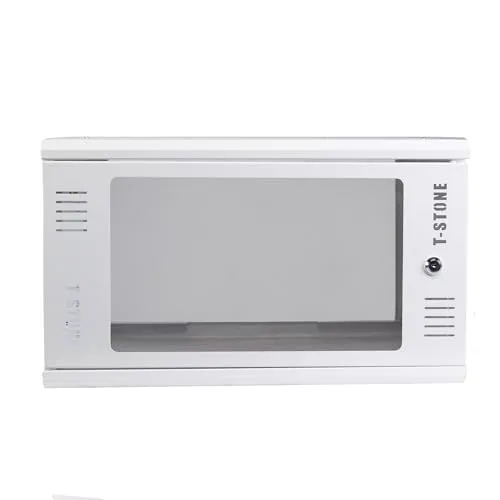 Zoll Netzwerkschrank 6 HE I 450 mm Tiefe I Serverschrank in Weiß (RAL 9003) I Wandmontage I abschließbare Glastür I unmontiert I 80 kg Traglast | T-Stone 19