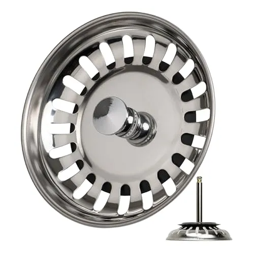 Spülbecken Siebkörbchen, 1 Pack, Ø 79 mm Siebkorb, in Edelstahl, Exzenter Zapfen ragt 52-97 mm tief in den Abfluss, Ø 8 mm Stift, Ersatzteil für Küchenspülen, Küchenabflusssieb, Siebkorbventil Spüle