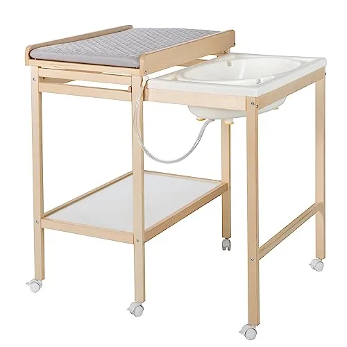 roba Bade Wickel Kombination + Wickelauflage Style grau - Wickeltisch mit integrierter Badewanne, platzsparend und mobil dank 6 Bremsrollen. Ideal für moderne Eltern, die Funktionalität und Stil vereinen möchten.