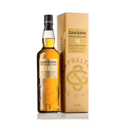 Glen Scotia 18 Years Old Single Malt Scotch Whisky 46% Vol. 0,7l - Whisky, exquisiter Single Malt mit 18 Jahren Reifung, vereint maritime Aromen und komplexe Geschmacksnuancen für ein besonderes Genusserlebnis.