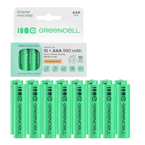 GREEN CELL Akku 950 mAh 1.2V [16 Stück] Batterien AAA, AAA Akkus Wiederaufladbar, Sofort Einsatzbereit, Geringe Selbstentladung, Ohne Memory-Effekt, AAA batterien Set