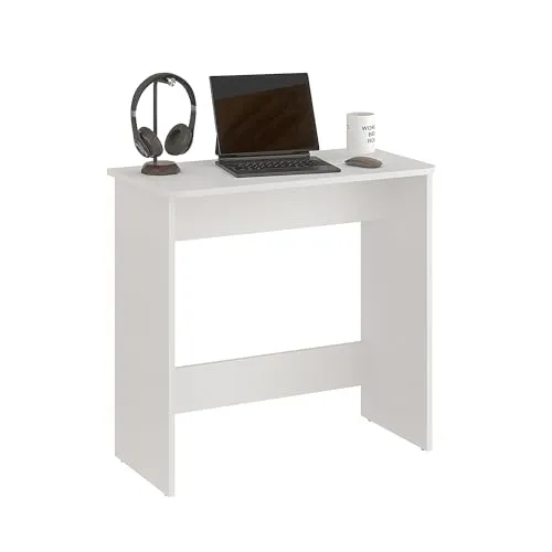 KOMTO Kleiner Schreibtisch Weiß – Platzsparender Computertisch für Büro und Home Office
