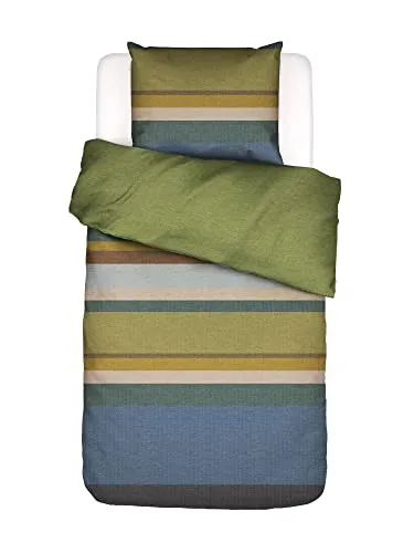 Essenza Bettwäsche Kim Green Flanell 2-teilig - Bettwäsche-Set in gestreiftem Design, aus kuscheligem Flanell für warme Nächte, pflegeleicht und trocknergeeignet.