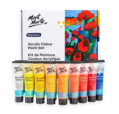Mont-Marte Acrylfarben Signature Premium Set - 18 Farben je 36ml - Acrylfarben Set mit 18 intensiven Farben, ideal für kreative Projekte. Hohe Deckkraft und Lichtechtheit, schnell trocknend und vielseitig einsetzbar.