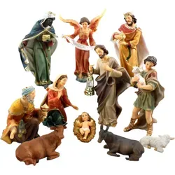 Krippefiguren Set 11-teilig mit Laterne und Licht - Weihnachtskrippe Figuren, 11-teilig, Höhe bis 19cm, mit beleuchteter Laterne für stimmungsvolle Festtage.