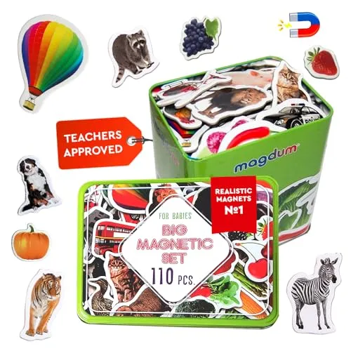 Magdum 110 Zoo + BAUERNHOFTIERE + Obst + GEMÜSE + Transport Foto Magnete Kinder für magnettafel - Magnet Spielzeug Kinder - Kühlschrankmagnete Kinder -Spielzeug ab 3 Jahre - Lernspiele ab 3 Jahre