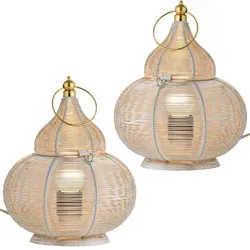 Marrakesch Orient & Mediterran Interior Nachttischlampe 2er Set - Tischleuchten im orientalischen Stil, ideal für eine stimmungsvolle Beleuchtung in Ihrem Zuhause. Aus Metall gefertigt, bringen sie einen Hauch von Exotik in jeden Raum.