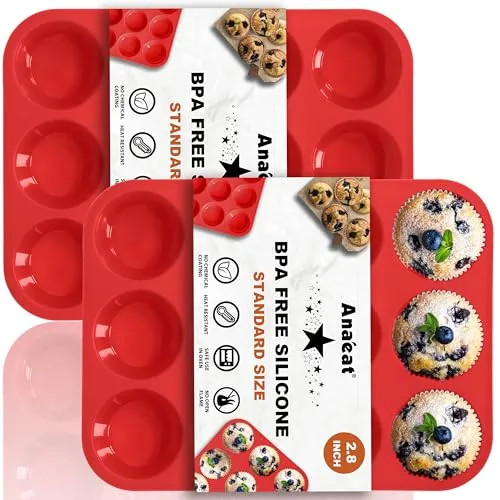 Anaeat Silikon-Muffinform – normales Cupcake-Tablett für 12 Tassen, antihaftbeschichtete Backformen für Muffin-Kuchen, Cupcakes, Schokolade, Brot, Torten und Desserts, einfach herausnehmbar (2 Stück)
