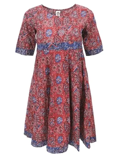 GURU SHOP Boho Minikleid, Sommerliches Minikleid, Baumwollkleid - Rostrot, Damen, Baumwolle, Size:XL