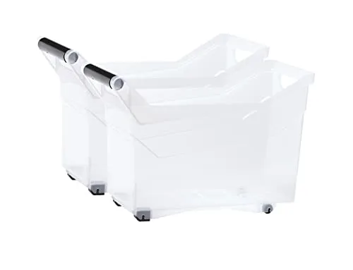 Kreher Rollbox, Aufbewahrungsbox, Sortierbox in Transparent, mit Griff in verschiedenen Größen (M, 2)