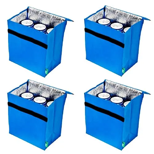 HAC24 4er Set Mini Kühltasche Isoliert Blau Für 6 Dosen Thermotasche Klettverschluss Campingtasche Isoliertasche Kühlkorb Camping Picknicktasche