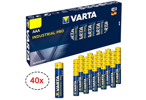 VARTA 40er Pack AAA Industrial Alkaline Micro Batterie, (1,5 V, 40 St), Made in Germany Batterien 1,5V für Taschenlampe Spielzeug Wand Uhr