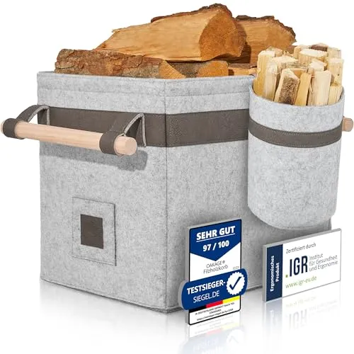 OAKAGE® Holzkorb für Kaminholz Groß mit Zündholzkorb von OAKAGE