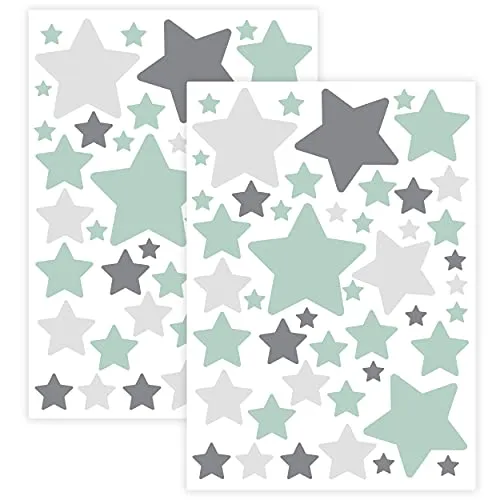 WANDKIND Sternen Set Wandtattoo für Babyzimmer 94 Aufkleber im Set V281 Sticker Himmel Bunte Sternchen Wandaufkleber Kinderzimmer in verschiedenen Farben (Mint)