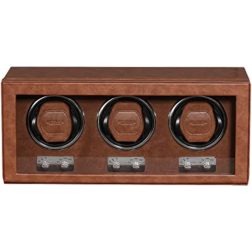 ROTHWELL 3 Uhrenbeweger für Automatikuhren, leiser Motor, mehrere Geschwindigkeiten und Rotation (Hellbraun/Braun)