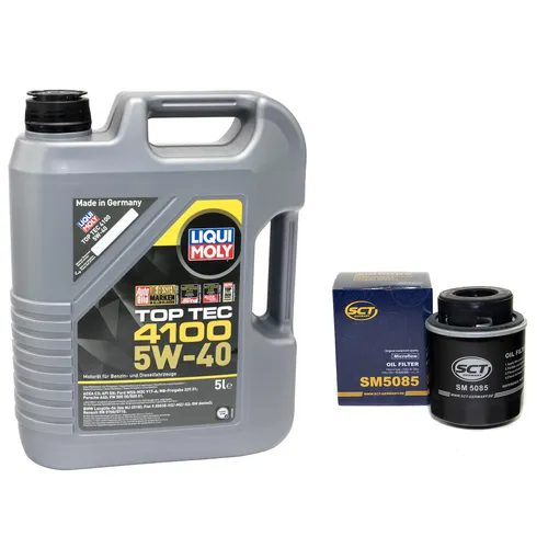 Motoröl Set Top Tec 4100 5W-40 5 Liter Ölfilter SM5085 für Audi Seat Skoda VW