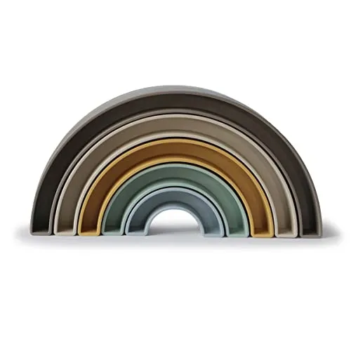 mushie Regenbogen Stapler Spielzeug | Hergestellt in Dänemark | BPA FREI | Sichere, Hochwertige & Langlebige Erstausstattung für Kleinkinder Kinder Jungs & Mädchen | Hillside