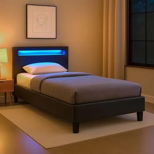 Caro-Möbel Polsterbett MANDALAY 90 x 200 cm - Betten – modernes Jugendbett mit LED-Beleuchtung, ideal für stilvolle Schlafzimmer und gemütliche Nächte.