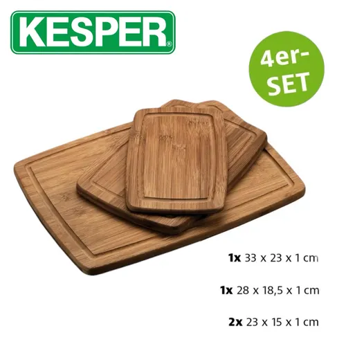KESPER Schneidbretter 4er Set aus Bambus - Hackbretter aus FSC-zertifiziertem Bambus, nachhaltig und langlebig. Ideal für jede Küche mit 4 praktischen Größen.