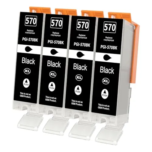 Jhaan 570 XL Schwarz Patronen Kompatibel für Canon PGI-570 PGI-570XL PGBK für PIXMA MG5750 TS5050 MG6850 TS5055 TS5051 TS6050 MG6852 TS6051 TS6052 MG6853 TS5053 MG5753 MG6851(4er-Pack)