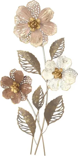 Wanddekoration Anja - Möbel Direkt Online - Romantische Wanddeko aus Metall mit eleganten Blumenmotiven in beige, cremeweiß und gold, ideal für stilvolle Akzente in Ihrem Zuhause. Maße: 46x88x6 cm, zur Wandmontage.