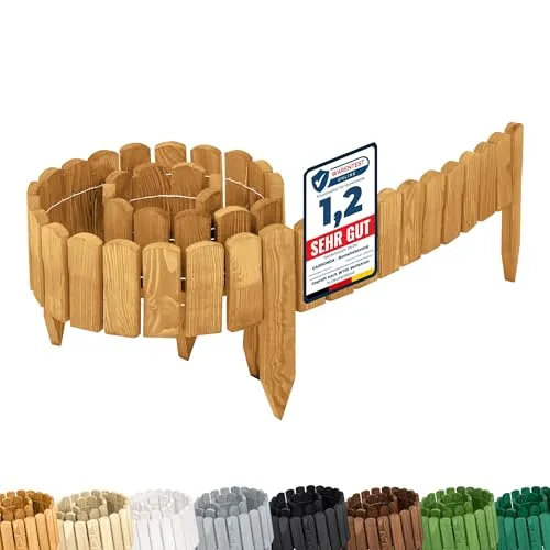 Garronda Flexibler Holzzaun für Garten 200 cm x 10 cm - Imprägniert und wetterbeständig, ideal zur flexiblen Abgrenzung von Beeten und Pflanzen. Einfach zu installieren, passt sich jeder Form an – perfekt für Ihren Garten.