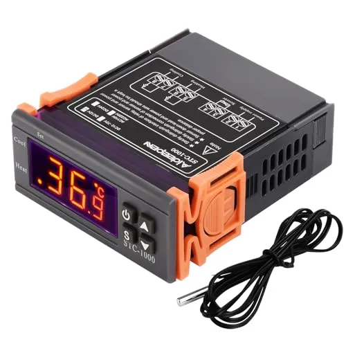 Aideepen Digital Temperaturregler, STC-1000 DC 12V 10A Thermostat Kontrollschalter 2 Relais Ausgang mit NTC 10K Sensoren fur Heizen und Kühlen