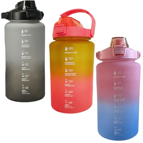 LS-LebenStil XXL Motivation Sportflasche Trinkflasche 2000ml Orange Pink Wasserflasche Klappdeckel Trinkhalm auslaufsicher Trage-Griff für Uni, Arbeit, Fitness, Outdoor, Leicht, Wiederverwendbar