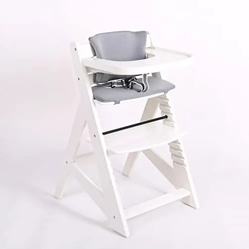 TIGGO Hochstuhl Treppenhochstuhl für Babys und Kinder (Weiß mit grauem Kissen)