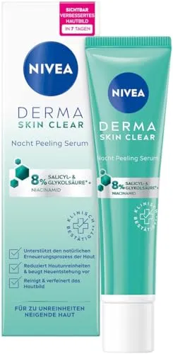 NIVEA Derma Skin Clear Nacht Peeling Serum 40 ml - Gesichtsseren – Anti Pickel Serum mit 1% Salicylsäure und 7% Glykolsäure, unterstützt die Hauterneuerung für ein sichtbar verbessertes Hautbild.