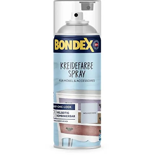 Bondex 446762 Kreidefarbe Spray wolkiges weiss 0,4 L für 4 m² - Einfach und Schnell: Schütteln & Sprühen - Leichte Verarbeitung - Shabby Look Farbe