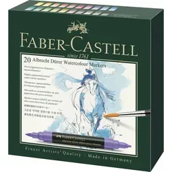 Faber Castell Albrecht Dürer Watercolour Marker (20 pcs) - Schreibutensilien mit wasserbasierter Pigmenttinte, ideal für kreative Projekte, vielseitige Anwendung durch Pinselstift und Fasermaler in gemischten Farben.