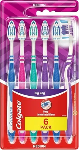 Colgate Zahnbürste ZigZag, mittel, 6 Stück - Vorteilspack, Zahnbürste für Tiefenreinigung