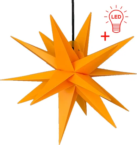 LED Weihnachtsstern 3D GELB 65 cm INKL. LED-LEUCHTMITTEL (auswechselbar) Faltstern Außenstern Adventsstern wetterfest für außen und innen 4m Kabel