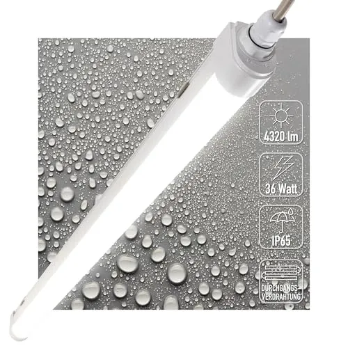 Proventa LED-Spot, 120 cm, IP65, 36 W, 4320 lm, 4000 K, Weiß – durchführbar, anschließbar, Diffusor, Deckenleuchte, Werkstatt, Garage, Keller, LED-Leuchtstoffröhre, Strahler, komplett