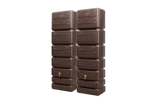 4rain Regentonne SLIM WOOD DECOR Wandtank-SET 700 L – darkwood - Elegante 700 L Wandregentonne im Holzdesign für den Außenbereich, platzsparend und ideal zur Nutzung von Regenwasser.
