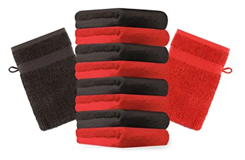 Betz 10 Stück Waschhandschuhe Premium 100% Baumwolle Waschlappen Set 16x21 cm Farbe rot und Dunkelbraun