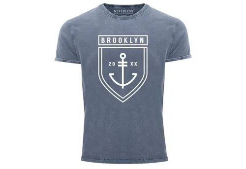 Neverless Print-Shirt Brooklyn Anker – Cooles Herren T-Shirt in Blau, Größe L - Stylisches Vintage T-Shirt aus 100% Baumwolle mit coolem Brooklyn Anker-Print. Ideal für lässige Outfits und einen entspannten Look.