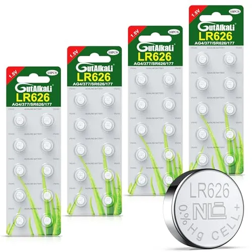 GutAlkaLi 40 Stück SR626SW Uhrenbatterie - AG4，LR626，SR626，SR626W,LR66，SR66，377，V377，V376 Knopfzelle Batterien - 1.5V Alkaline