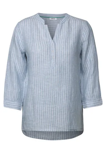 Cecil Damen Gestreifte Leinenbluse - Stylische Damenbluse mit geschlitzt Ausschnitt und dekorativer Knopfleiste. 3/4-Ärmel und seitliche Schlitze sorgen für einen lässigen Look aus angenehmer Leinenqualität.