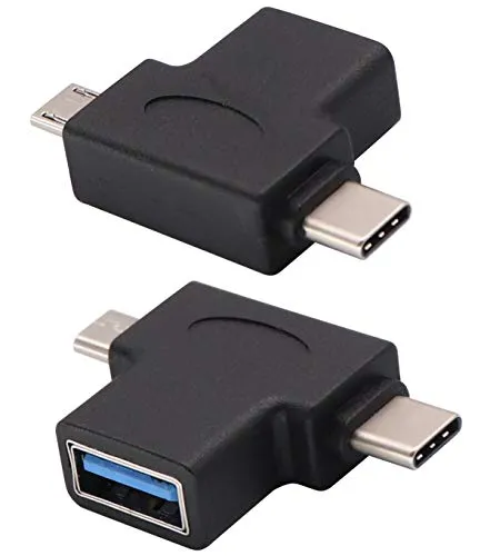 AAOTOKK 2in1 Micro USB 3.0 und Typ C 2.0 OTG Adapter, USB 3.0 A Weiblich für Micro USB + Typ C 2.0 Männlich (unterwegs) für Android Smartphones, Flash, Laufwerk, Maus, Tastatur usw. (2 Stücke)