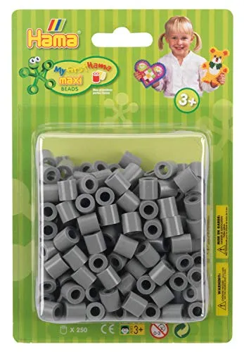 Hama Perlen 8517 Bügelperlen Packung mit ca. 250 bunten Maxi Bastelperlen mit Durchmesser 10 mm in Grau, kreativer Bastelspaß für Groß und Klein