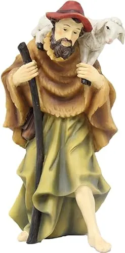 FADEDA Hirte mit Stab/Höhe:15 cm/handbemalt/detailgetreue Krippen Figuren - Weihnachten Tisch Dekoration Krippe Zubehör