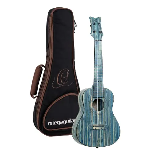 Ortega Guitars Konzert Ukulele Akustisch – Bamboo Series – Inklusive Gigbag – Bambus, Blau (RUSWB-CC)