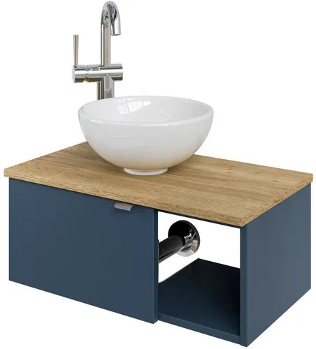 Saphir Waschtisch Serie 6915 Waschschale mit Unterschrank für Gästebad, Gäste WC (3-St., Keramik-Aufsatzbecken, Waschtischplatte, Waschtischunterschrank), 61 cm mit Keramik-Aufsatzbecken, 1 Tür und 1 Fach