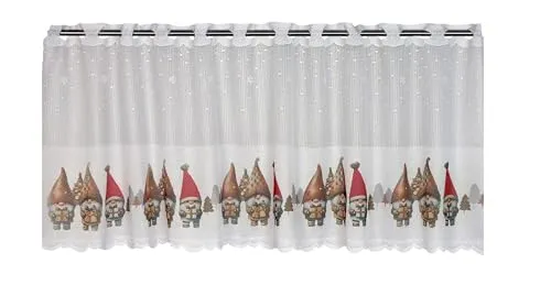 Clever-Kauf-24 Scheibengardine Weihnachten Weihnachtswichtel Wichtel | HxB 50x140cm | | für die Adventszeit Weihnachten Winter |