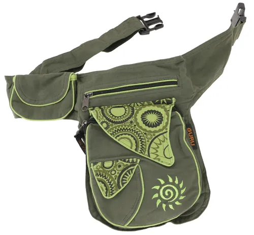 Stoff Sidebag + Gürteltasche, Goa Hüfttasche, Bauchtasche mit Stickerei Sonne